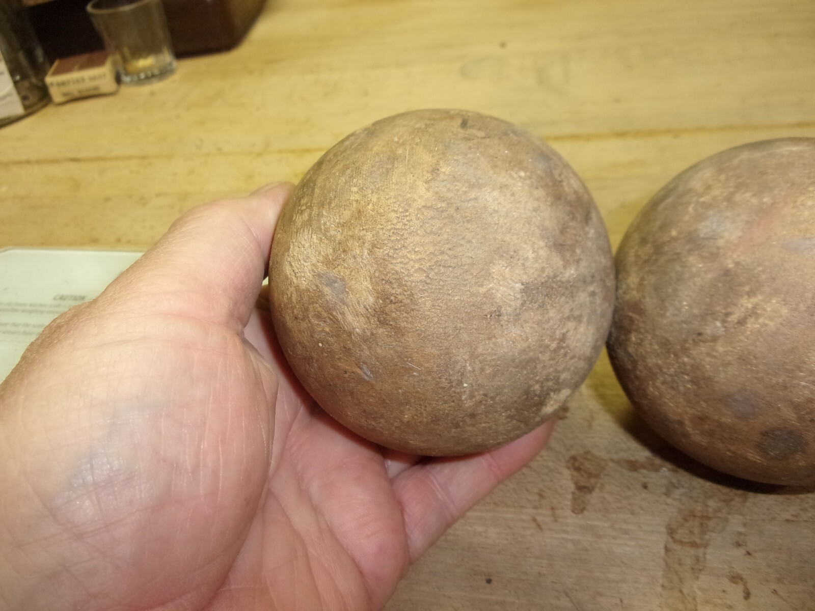 vintage lot of 2 wooden lawn bowling balls 3 1/4 " dia. FREE SHIPPING