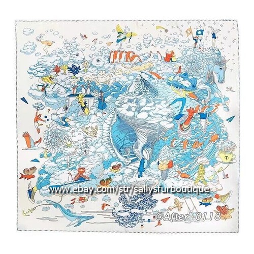 Sallys 14~18 Momme Twill Silk Wrap Scarf Bandanna Cloud Animal Print Shawl 35" - Picture 34 of 41
