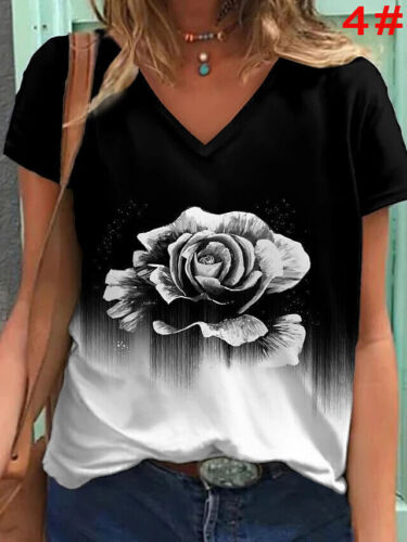 Ladies Summer Blouse Short Sleeve T Shirt Casual V Neck Tops Tee Plus Size 8-24 - Picture 7 of 17