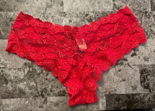 NWT VICTORIA'S SECRET MEDIUM RED FLORAL LACE BOW RARE CHEEKY PANTIES - Picture 4 of 4