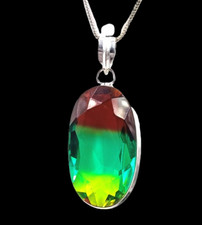 Ebay Special Offer 88-90 Ct Bi-Color Ametrine Pendent Oval Cut Silver Chain DKP