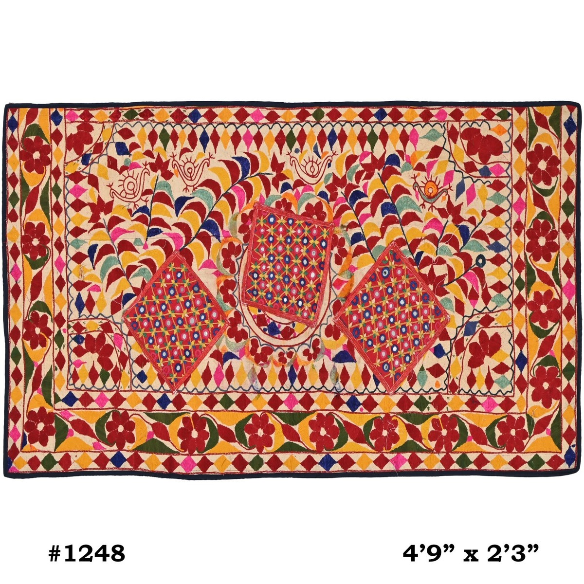 タペストリー India Floral Tapestry, Indian Vintage Cotton Gujrati tapestry, 4.9 X 2.3