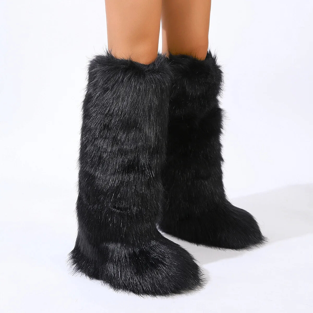 Fluffy Thigh High Boots For Women – 29 Inch Over-the-Knee Faux Fur