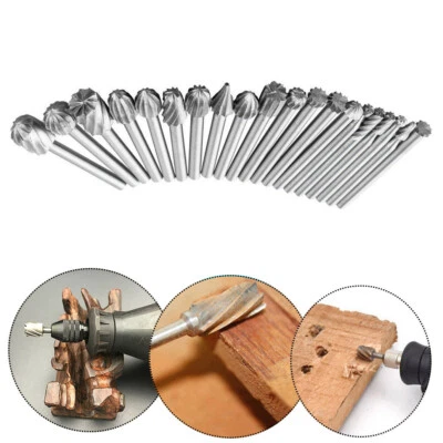 20pcs 3mm Rotary Drill File Cutters Carving Tools Wood Head Carbide Burrs Bit