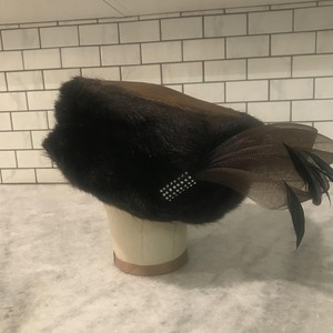 Vintage Donna Vinci Couture Hat Womens Fur Pill Box Feather Sequin Art Deco