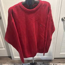 Vintage Chaps Ralph Lauren Herringbone Knit Sweater Red Crew Neck Mens Sz L