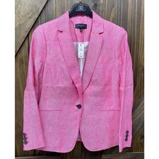 Women Talbots 1-button 100 linen pink suit jacket blazer coat, 6P