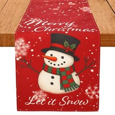 Christmas Table Runner 72 13 in, Red Snowman Let It Snow Winter Table Runne...