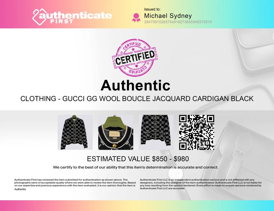 Cárdigan Suéter Gucci GG Monograma Lana Jacquard Rizado Negro Talla M Foto 2 de 4