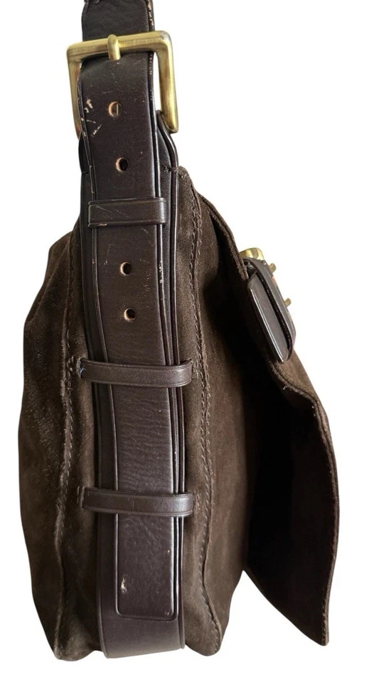 Vintage DKNY Brown Suede Brass Front Flap Adjustable Strap Shoulder Bag - Image 4 of 4