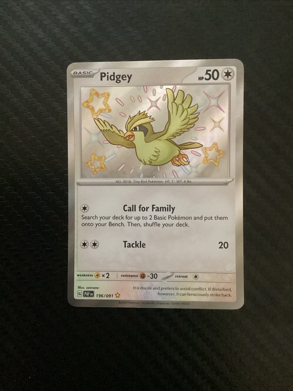 Pidgey 196/091 Sv: Paldean Fates Holo NM Shiny