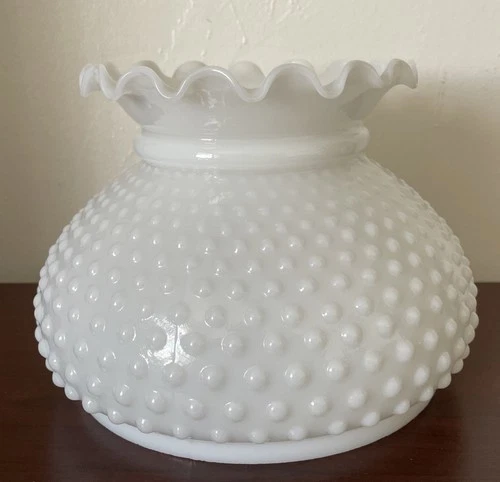 Vintage White Hobnail Milk Glass Lamp Shade with Ruffled Edge