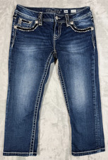 Miss Me Signature Cuffed Capri Jeans Women  s 26 Bling Y2K Western Boho Embroider