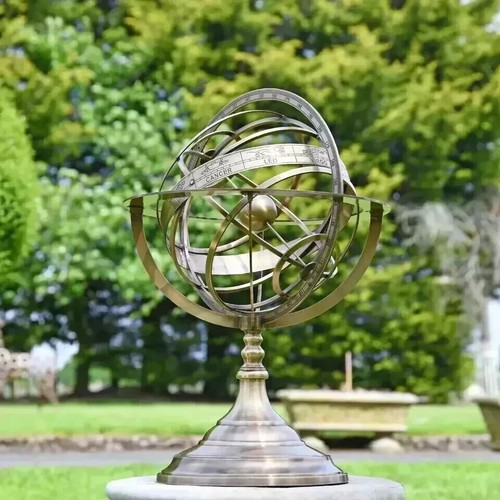 20 inch Tall Antique Brass Celestial Garden Armillary Sundial Sphere Tabletop - Picture 3 of 11