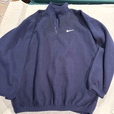 Vintage Nike Quarter Zip Fleece Pullover Navy Blue Made in USA Mens XXL 90s Rare