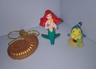 Lot Disney Little Mermaid Ariel & PVC Flounder Figurine Gold Shell Necklace  — photo 1