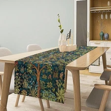 William Morris Floral Table Runner Vintage Green Botanical Printed Table Runner
