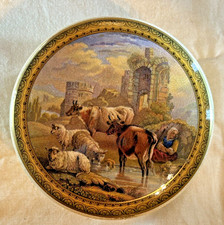ANTIQUE VICTORIAN  PRATTWARE ''  CASTLE CATTLE SHEEP  ''  POT LID