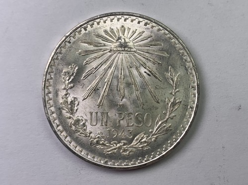 BU 1944 & 1943 Mexico Peso .720 Silver “LIBERTAD” Cap And Rays Resplandor KM#455 - Afbeelding 2 van 5