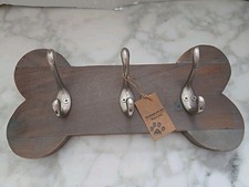 Pet Leash Hanger Wood Wall 3 Hook Animal Dog Bone Key Coat Rack Thick Handmade