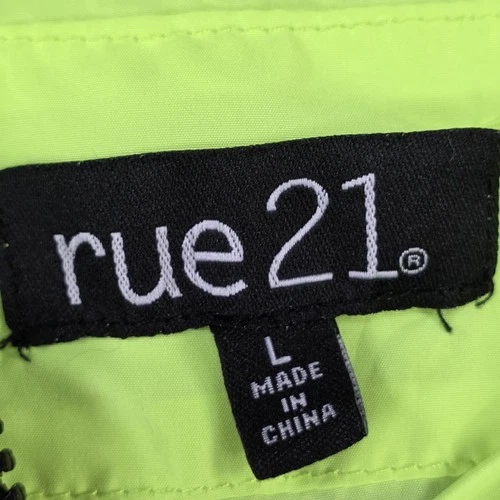 rue21 Jacket Mens Large Neon Yellow White Hooded Full Zip Windbreaker Hustle image 4
