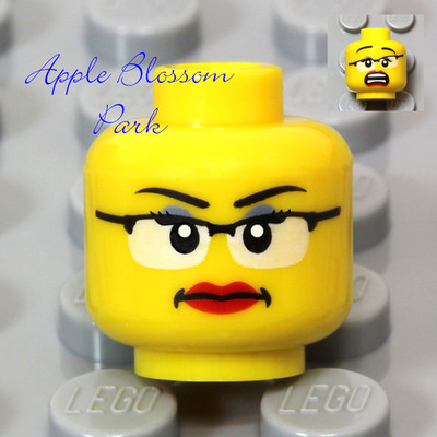 NEW Lego Female Girl MINIFIG HEAD w/Black Rim Eye Glasses Red Lips Smirk Smile