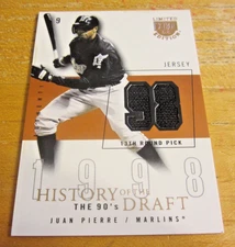 Juan Pierre 2004 SkyBox LE History Draft 90's Jersey #JPI #'d 76/98 Card Marlins