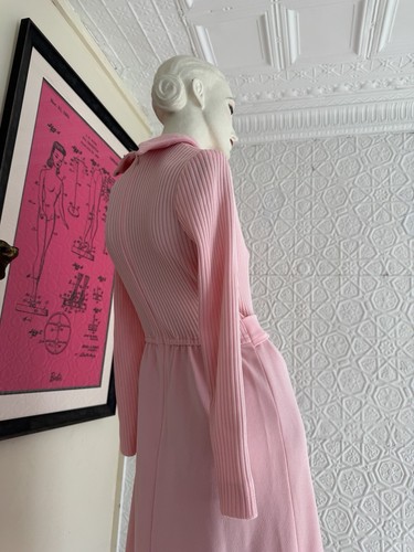 Vestido rosa vintage años 70-Maxi-Poliéster-Mod-Gogo-Cottage-Coquette-Pequeño - Imagen 3 de 14