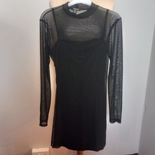 Boohoo Black Dress Women's Mesh Slinky Size UK Size 10