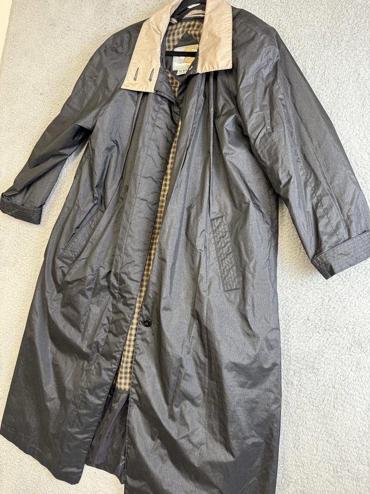 Vintage Current Seen Coat Mens Large Black Trench Plaid Lined Rain Overcoat 90s - Image 4 of 4
