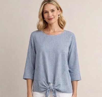 J.Jill Blue White Striped Tie Front Top XS Lightweight Coastal Nautical Modest