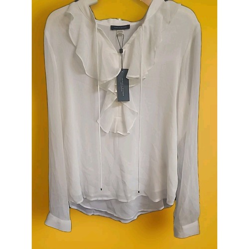 tommy Hilfiger Women's Crinkled Ruffled Smocked Blouse Medium Cr6 New Excellent