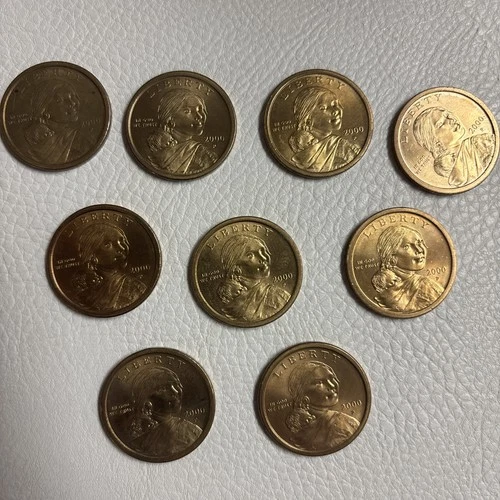 2000-P SACAGAWEA ONE DOLLAR COIN US LIBERTY GOLD COLOR CIRCULATED LOT OF 9 SET