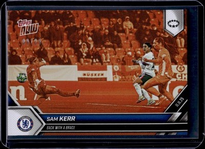 2025 Topps Now UWCL Orange /25 #7 Sam Kerr Back with a Brace Chelsea
