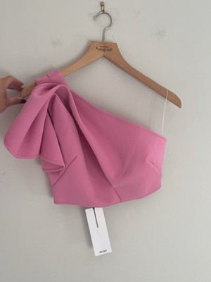 Acler Pink One-Shoulder Asymmetric Cropped Bodice Top Barbiecore Coquette Uk 8