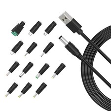 5V Universal DC Power Cable USB to DC Charging Cord 5.5x2.1mm with 13Pcs Adapter