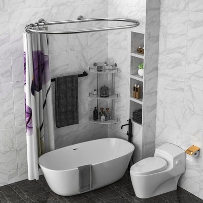 Aluminum Oval Shower Curtain Rod for Clawfoot Tub 43.3x25'' Silver Frame