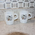 Vintage Anchor Hocking Stackable White Milk Glass Blue Jay/Chickadee Coffee Mug