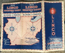 1933 "LINCO Oil GAS OHIO OIL & LINCOLN REFINING" Illinois Indiana Road Map