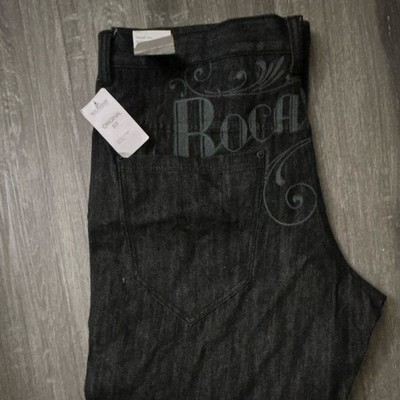 Y2K Grunge 2000s Black Rocawear Jeans Embroidered Size 40x32 Deadstock 
