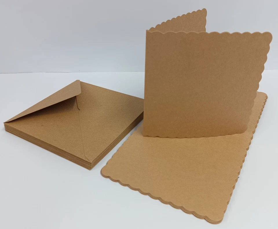 STELLA PAPERCRAFTS 10 Eco-Friendly 6" x 6" Scalloped Greeting Card Blank & Envelope - 100% Recycled