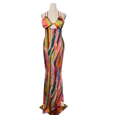 Asos Satin Cut Out Watercolor Maxi Dress Size 8 Tall NWT