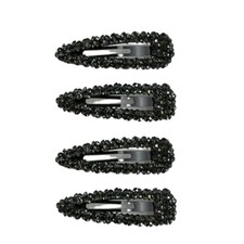 4Pcs Black Rhinestone Snap Hair Clips, Crystal Snap Clips, Sparkly Hair Acces...