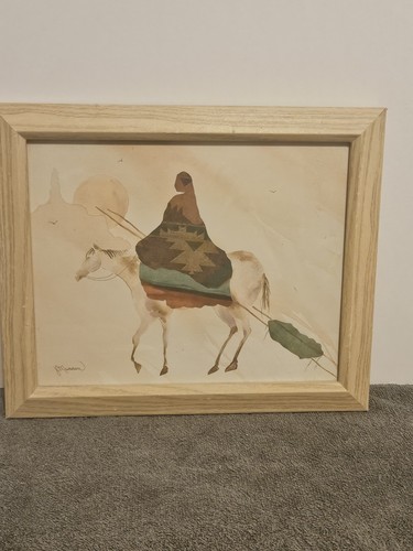 Vintage Pair Of JC Madden Watercolor Print "On Horse at Sunset" Matted & Framed - Picture 8 of 15