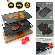Cast Iron Reversible Griddle 18x10 Inch – Pre-Seasoned Flat Top & Ridged Gril...