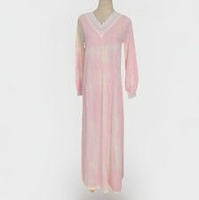 Vtg Miss Elaine Long Nightgown Robe Low Back Lace M