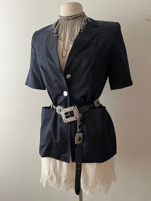 Escada Black Satine Cotton Short Sleeve Blazer 90s Vintage S/M