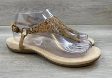 Vionic Kirra Women's 8 Brown T-Strap Snakeskin Leather Sandal Slingback Footbed