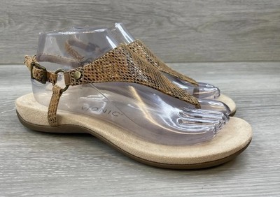 Vionic Kirra Women's Sandals Brown T-Strap 8 Snakeskin Leather Casual Shoes