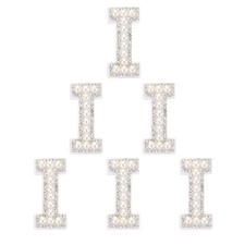 6 Pcs Rhinestone Letters Patches Initial Letters I Self-Adhesive Patches White